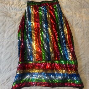 Vibrant Striped Sequin Midi Skirt